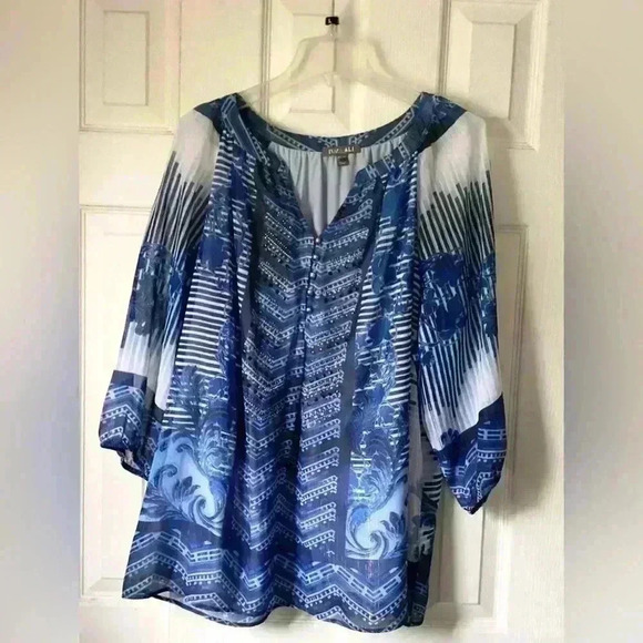 Roz & Ali Women Blouse Blue Geometric Print Size 2X - Picture 2 of 9
